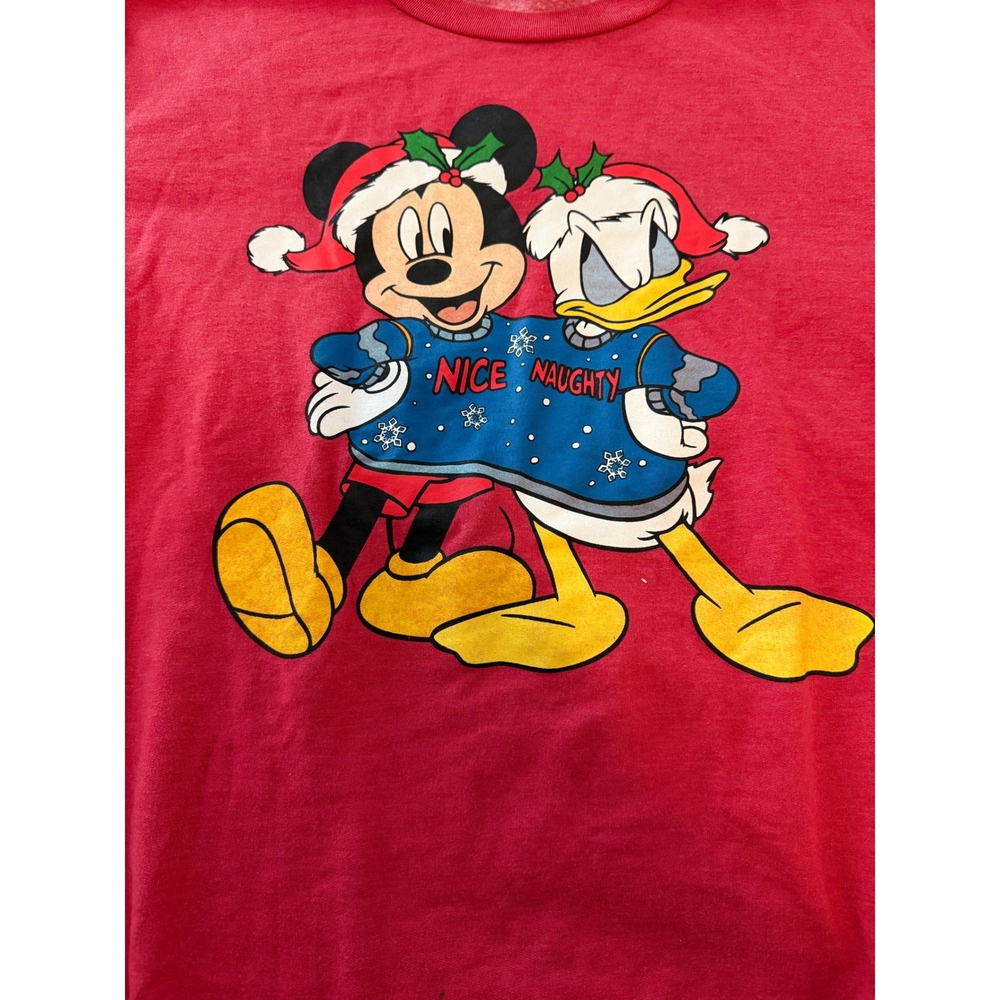 Disney Mickey Mouse Donald Duck Christmas Sweatshirt Red XXL Nice Naughty